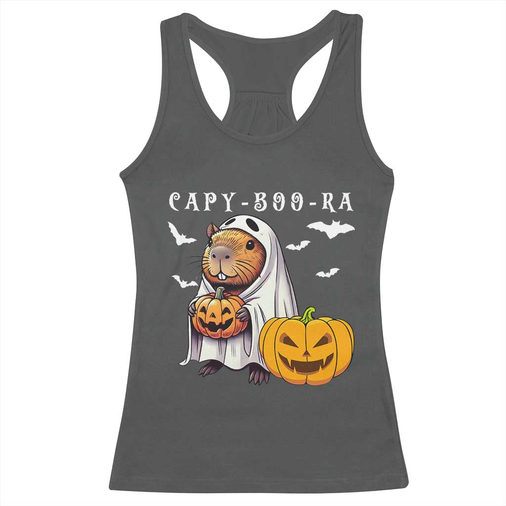 Funny Halloween Capy Boo Ra Racerback Tank Top Cute Capybara Boo Ghost TS12 Dark Heather Print Your Wear