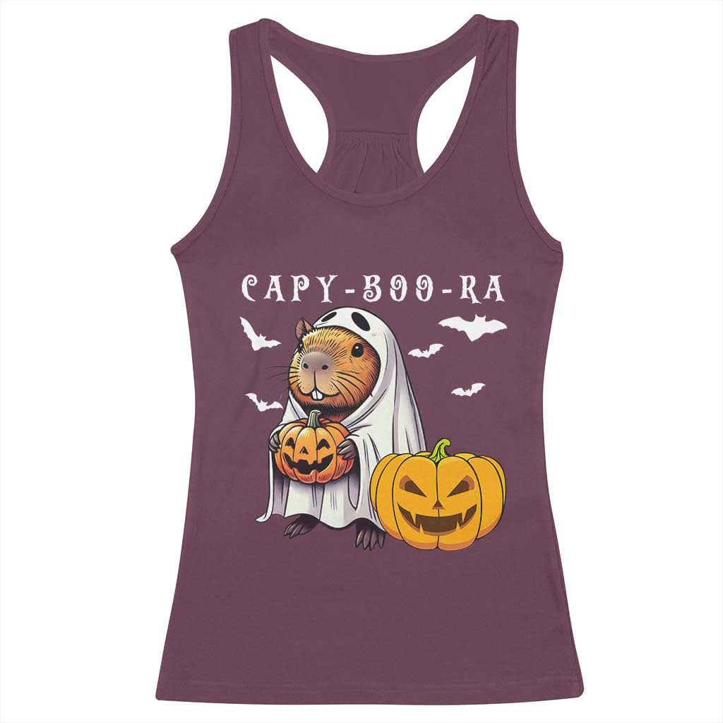 Funny Halloween Capy Boo Ra Racerback Tank Top Cute Capybara Boo Ghost TS12 Maroon Print Your Wear