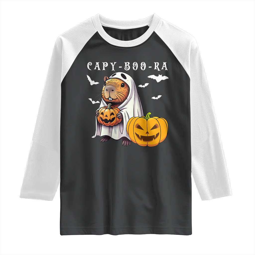 Funny Halloween Capy Boo Ra Raglan Shirt Cute Capybara Boo Ghost TS12 Black White Print Your Wear