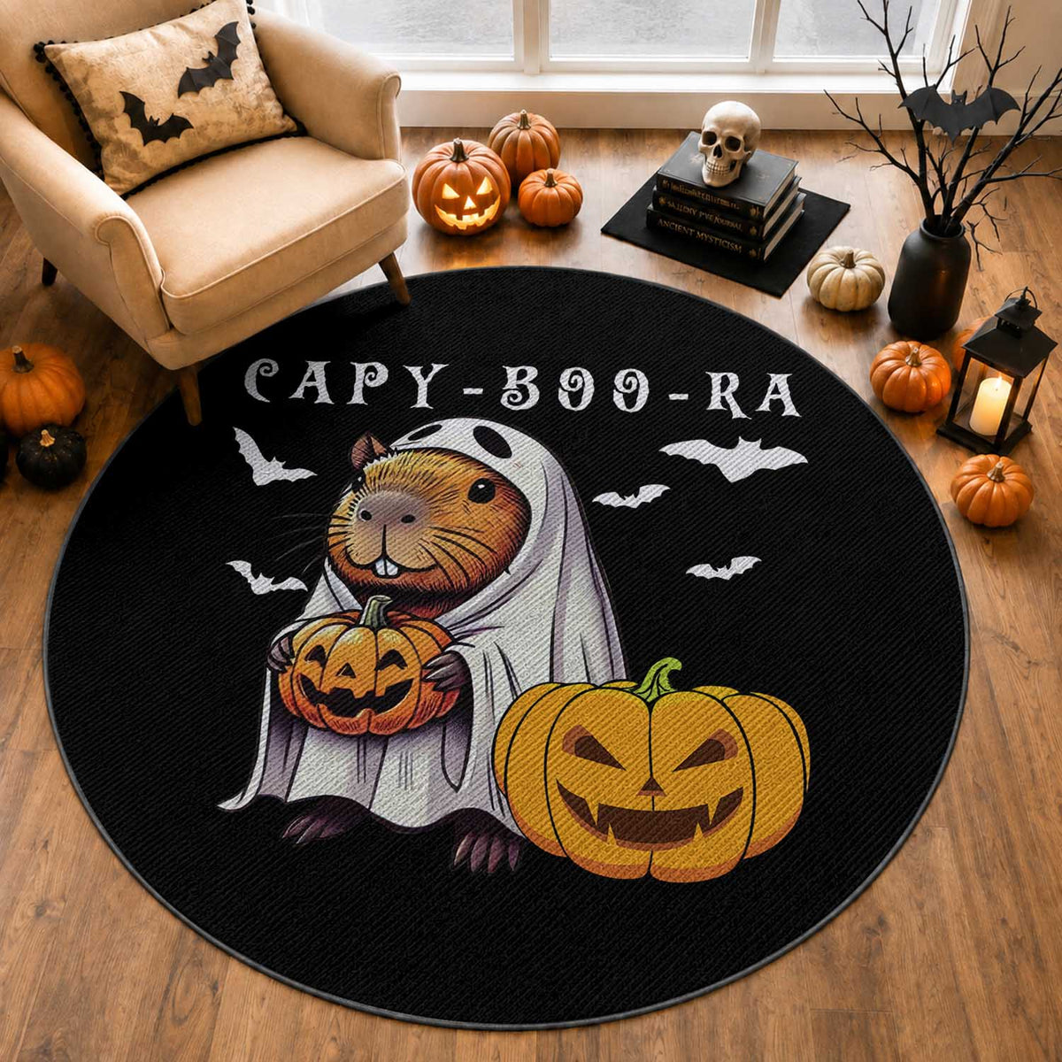 Funny Halloween Capy Boo Ra Round Rug Cute Capybara Boo Ghost