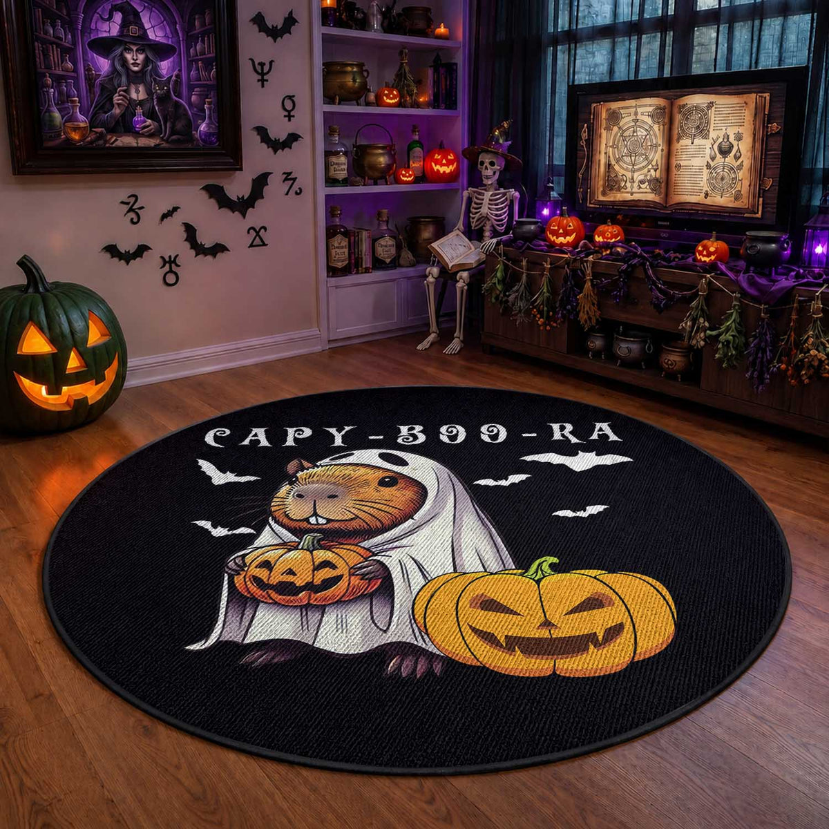 Funny Halloween Capy Boo Ra Round Rug Cute Capybara Boo Ghost