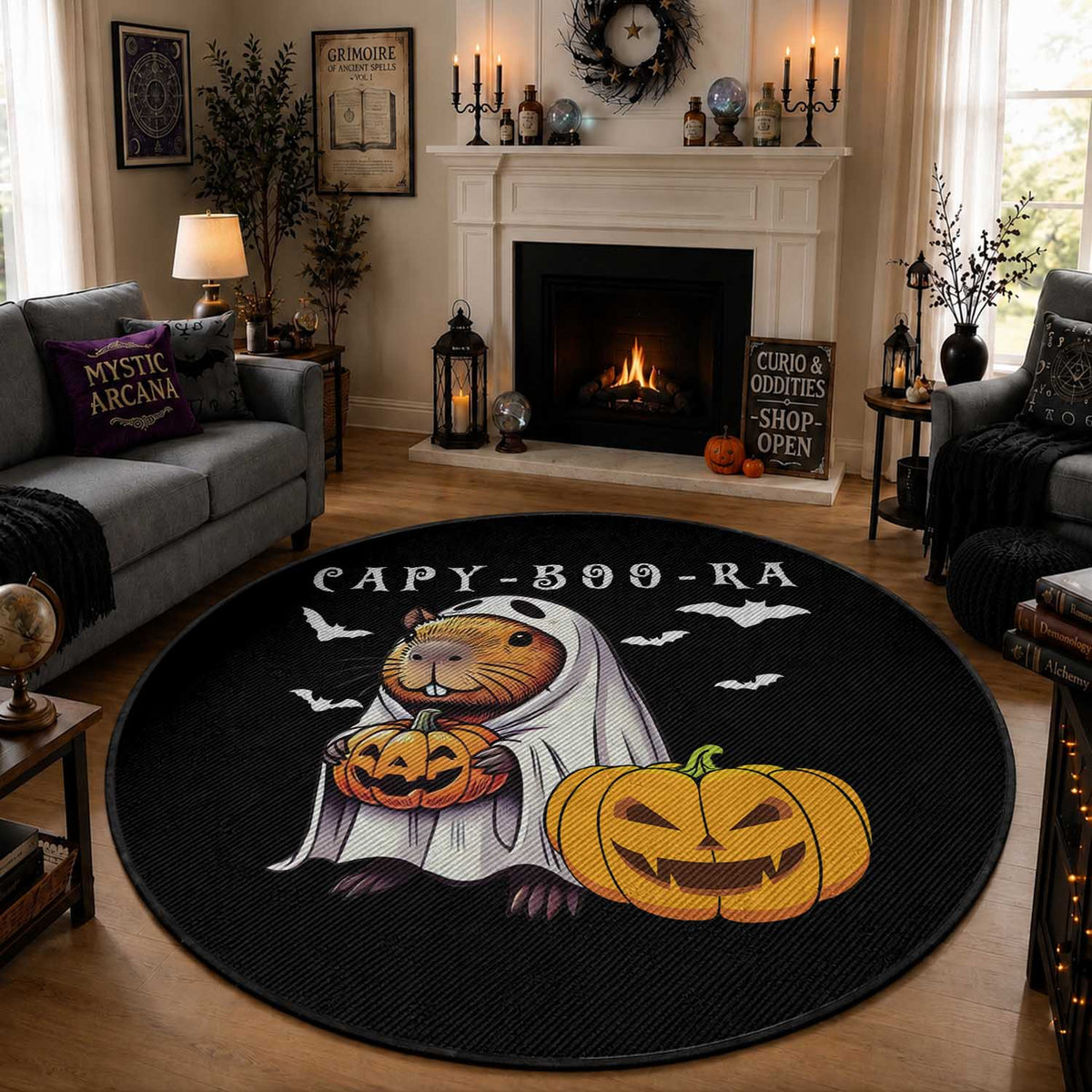 Funny Halloween Capy Boo Ra Round Rug Cute Capybara Boo Ghost