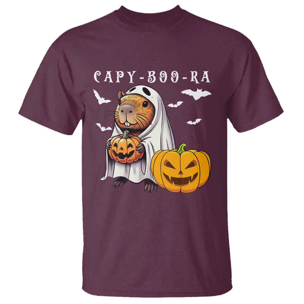Funny Halloween Capy Boo Ra T Shirt Cute Capybara Boo Ghost TS12 Maroon Print Your Wear