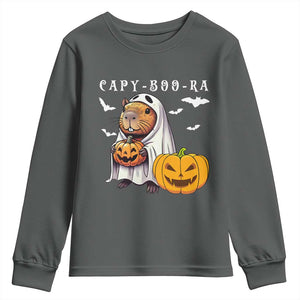 Funny Halloween Capy Boo Ra Youth Sweatshirt Cute Capybara Boo Ghost TS12 Dark Heather Print Your Wear