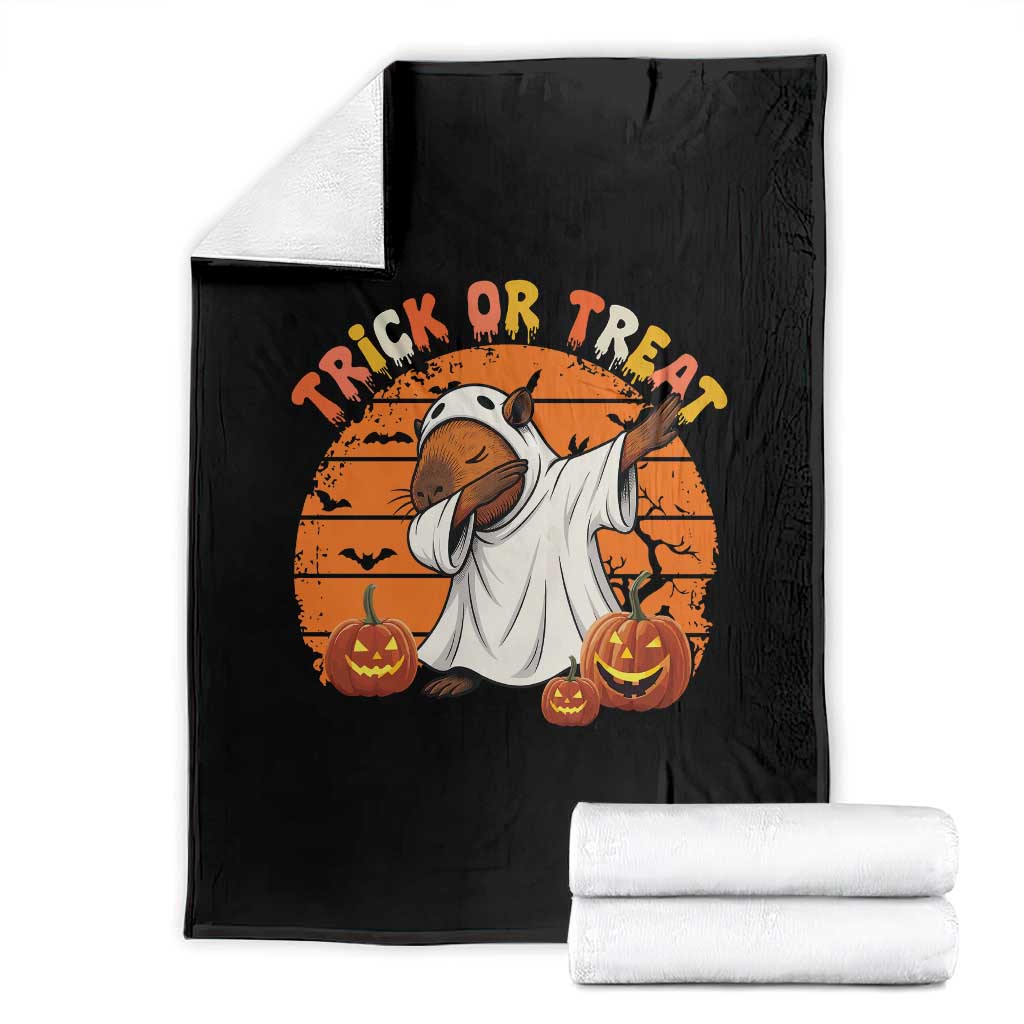 Funny Capybara Halloween Throw Blanket Trick Or Treat Cute Cappy Boo Ghost TS12 Black Print Your Wear