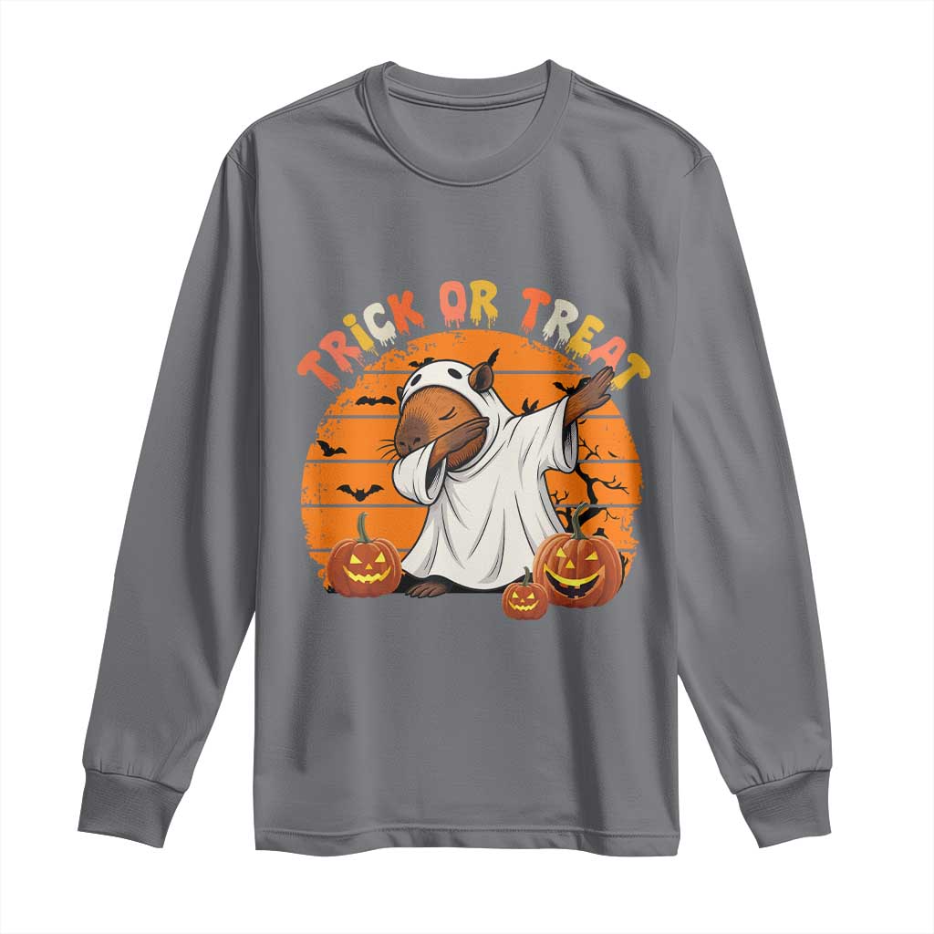 Funny Capybara Halloween Long Sleeve Shirt Trick Or Treat Cute Cappy Boo Ghost TS12 Charcoal Print Your Wear