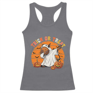 Funny Capybara Halloween Racerback Tank Top Trick Or Treat Cute Cappy Boo Ghost TS12 Charcoal Print Your Wear