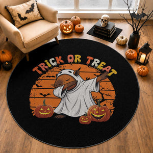 Funny Capybara Halloween Round Rug Trick Or Treat Cute Cappy Boo Ghost