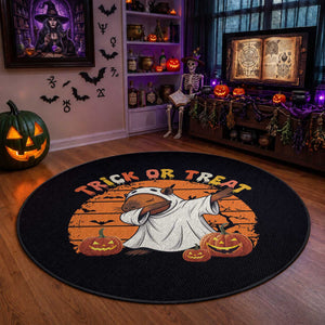 Funny Capybara Halloween Round Rug Trick Or Treat Cute Cappy Boo Ghost