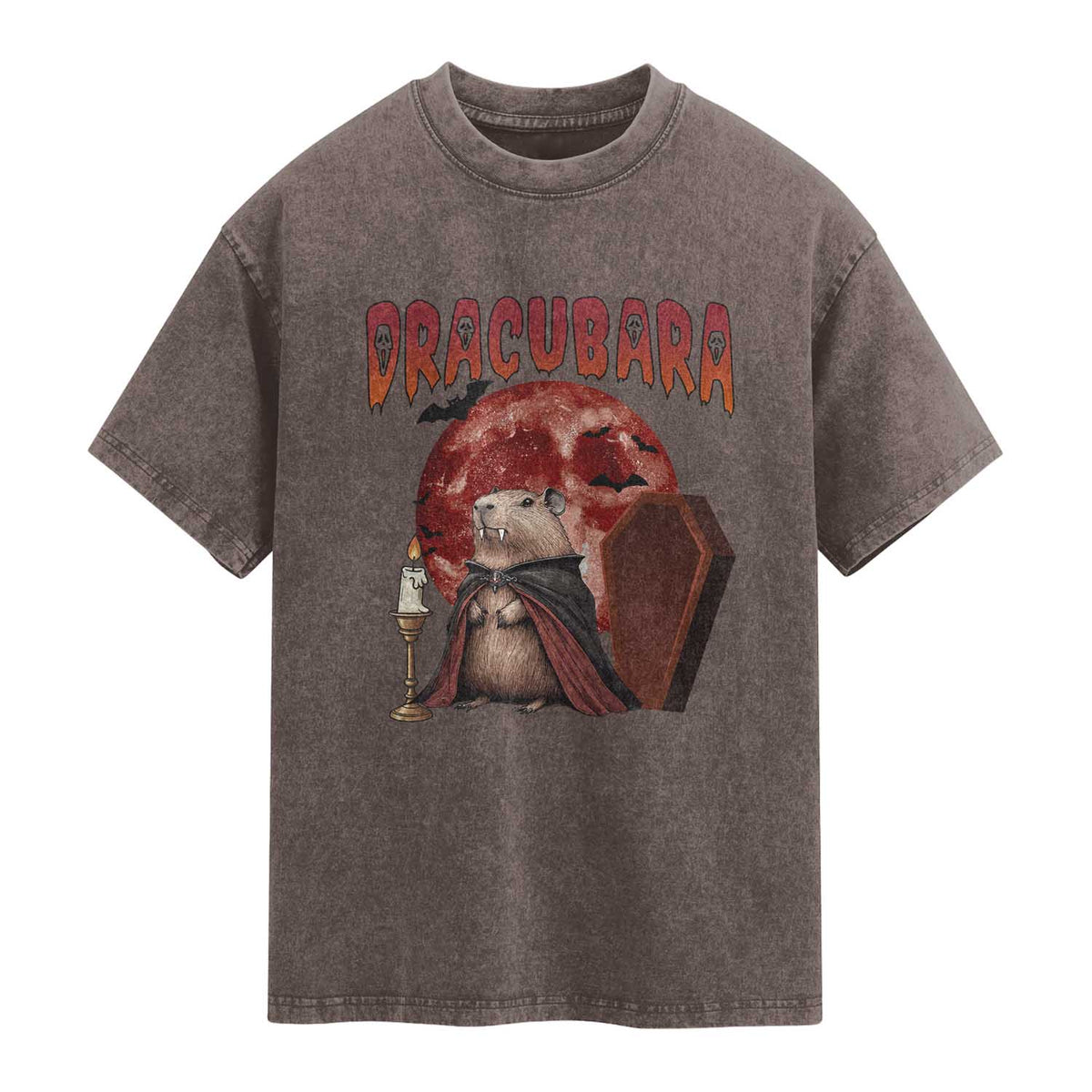 Halloween Capybara Washed Cotton T-Shirt Funny Dracubara In Dracula Outfit