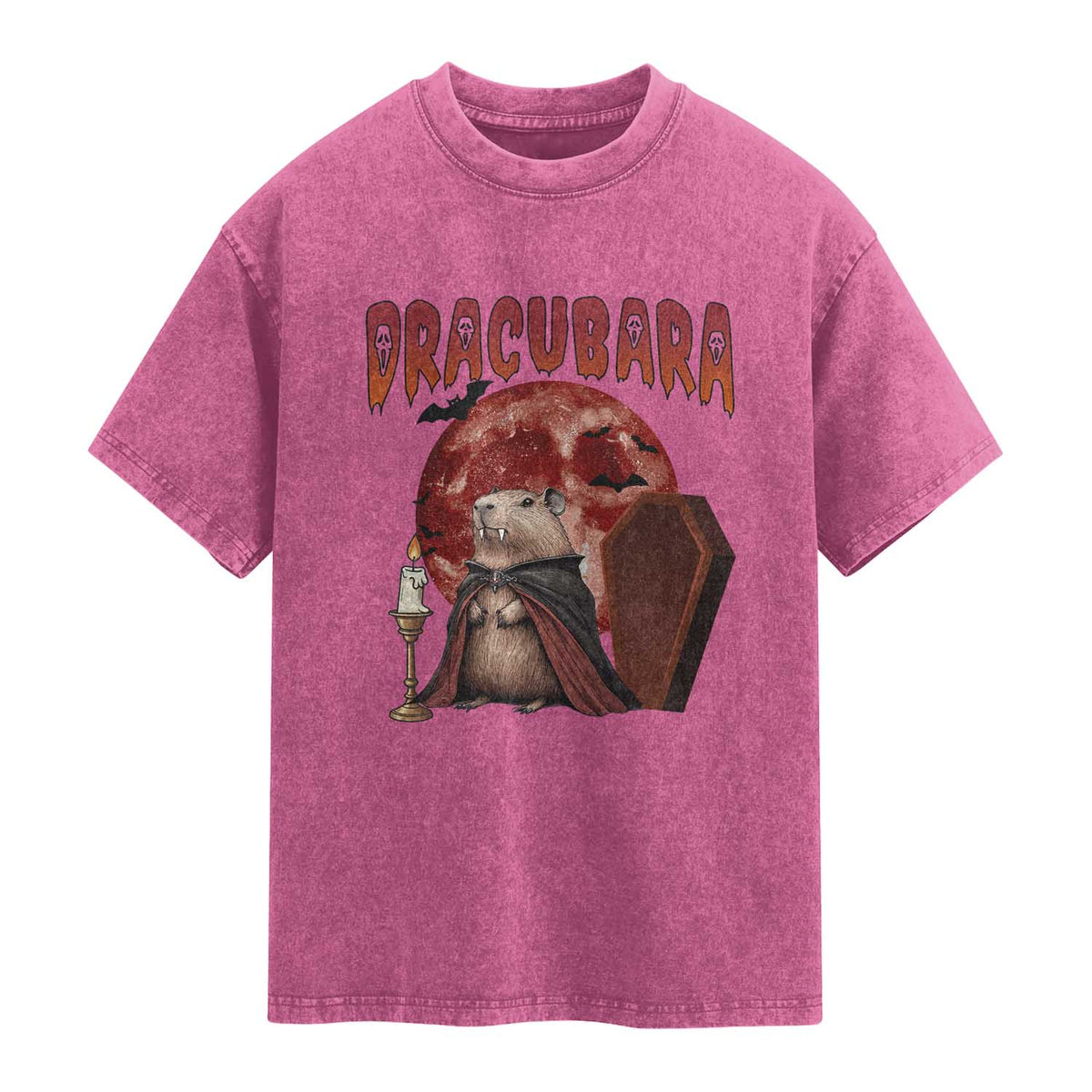 Halloween Capybara Washed Cotton T-Shirt Funny Dracubara In Dracula Outfit