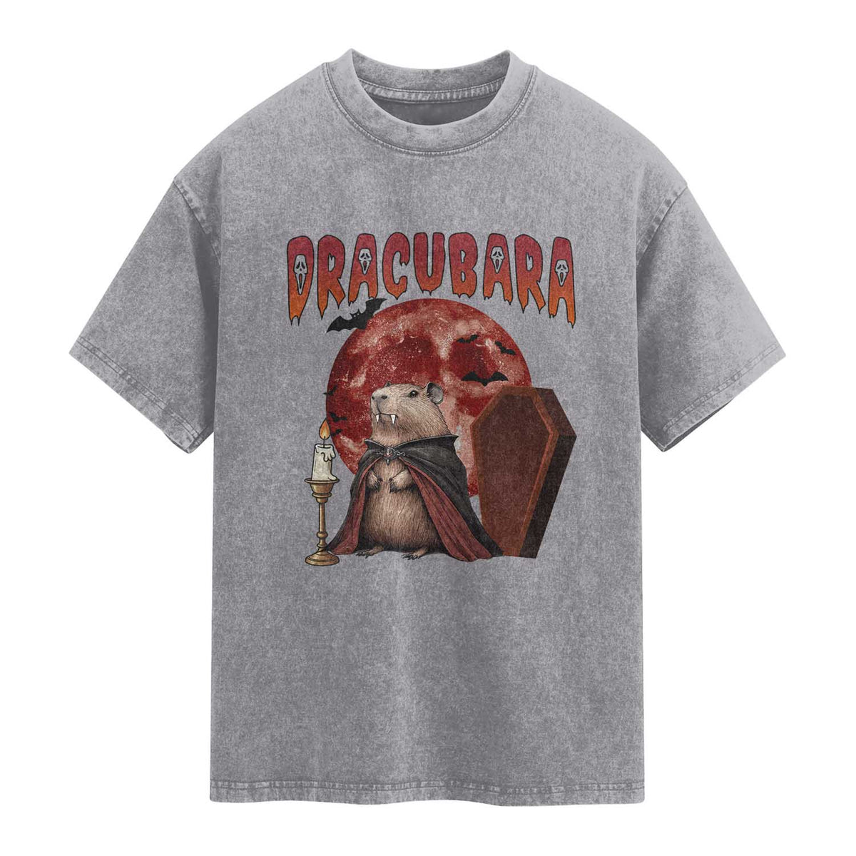 Halloween Capybara Washed Cotton T-Shirt Funny Dracubara In Dracula Outfit