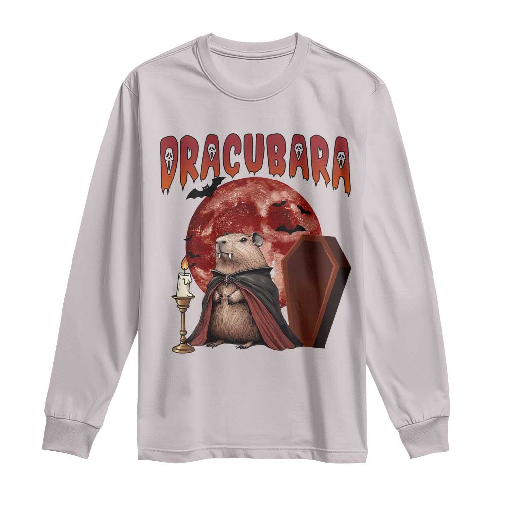 Halloween Capybara Long Sleeve Shirt Funny Dracubara In Dracula Outfit TS12 Ice Gray Print Your Wear