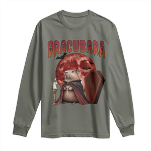 Halloween Capybara Long Sleeve Shirt Funny Dracubara In Dracula Outfit TS12 Military Green Print Your Wear