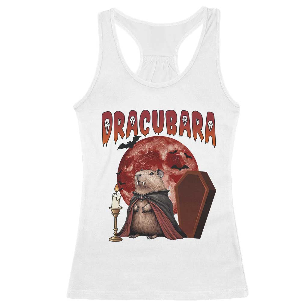 Halloween Capybara Racerback Tank Top Funny Dracubara In Dracula Outfit TS12 White Print Your Wear