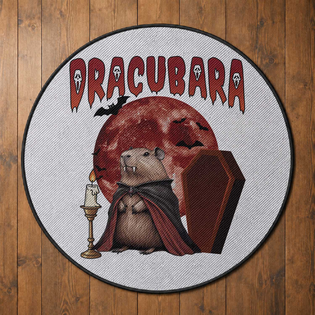 Halloween Capybara Round Rug Funny Dracubara In Dracula Outfit