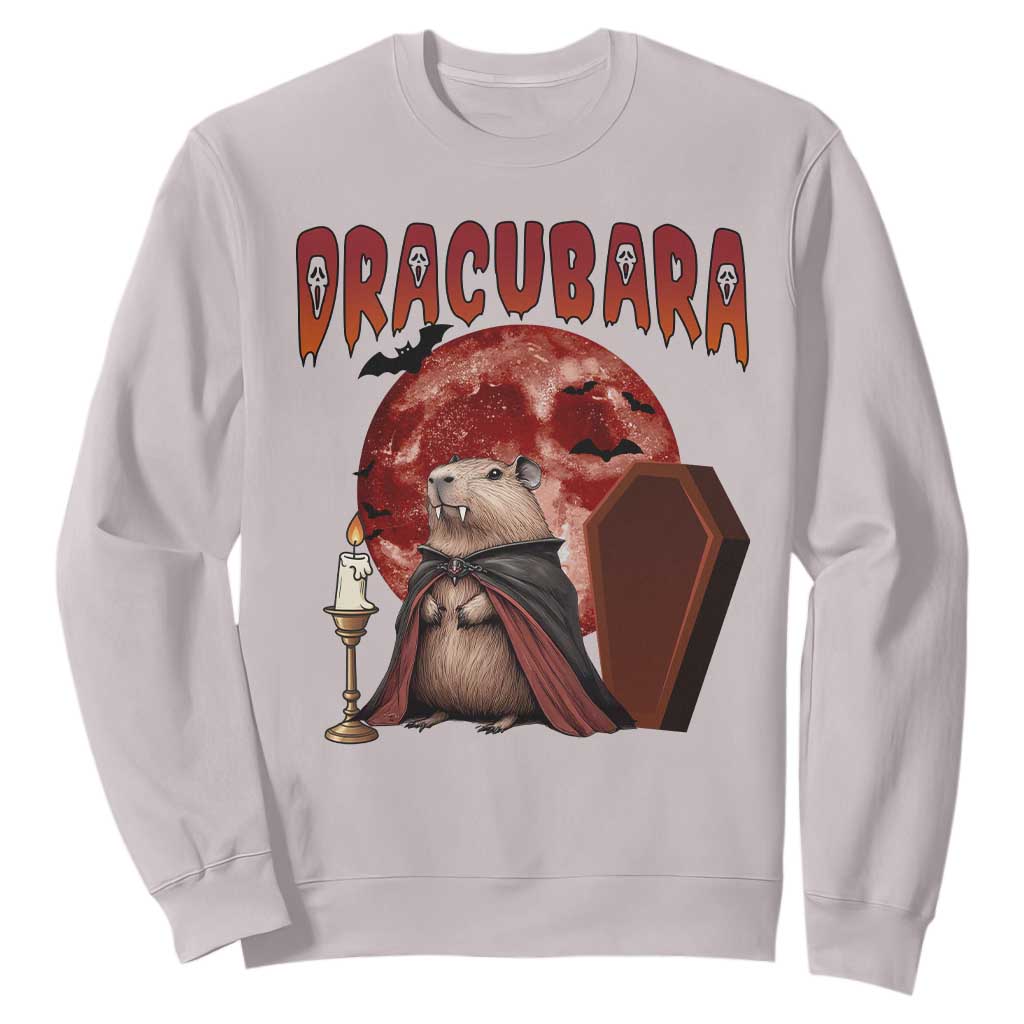 Halloween Capybara Sweatshirt Funny Dracubara In Dracula Outfit TS12 Ice Gray Print Your Wear