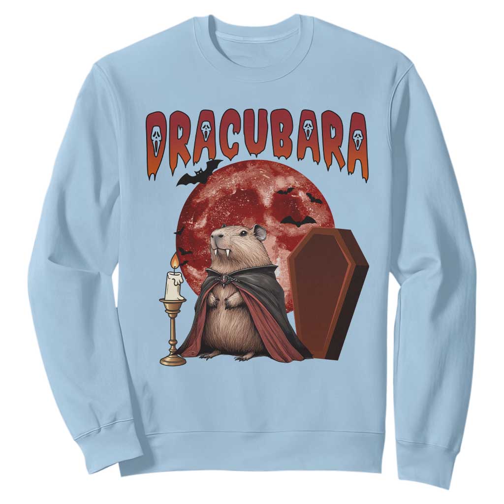 Halloween Capybara Sweatshirt Funny Dracubara In Dracula Outfit TS12 Light Blue Print Your Wear