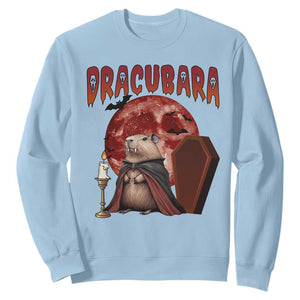 Halloween Capybara Sweatshirt Funny Dracubara In Dracula Outfit TS12 Light Blue Print Your Wear