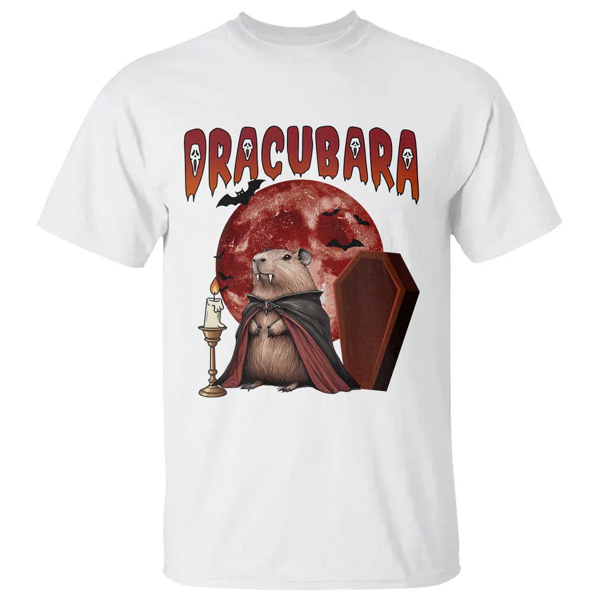 Halloween Capybara T Shirt Funny Dracubara In Dracula Outfit TS12 White Print Your Wear