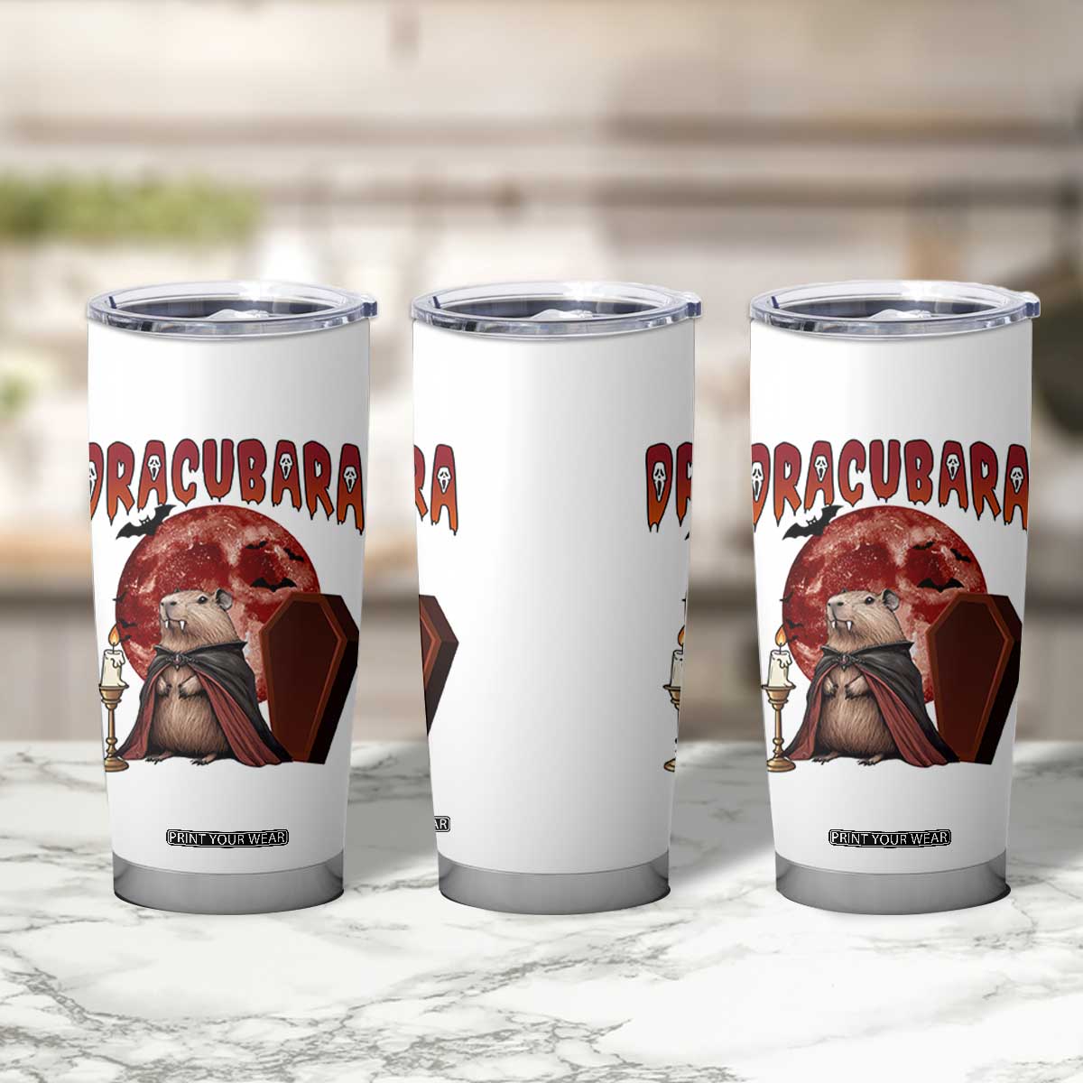 Halloween Capybara Tumbler Cup Funny Dracubara In Dracula Outfit TS12 Print Your Wear