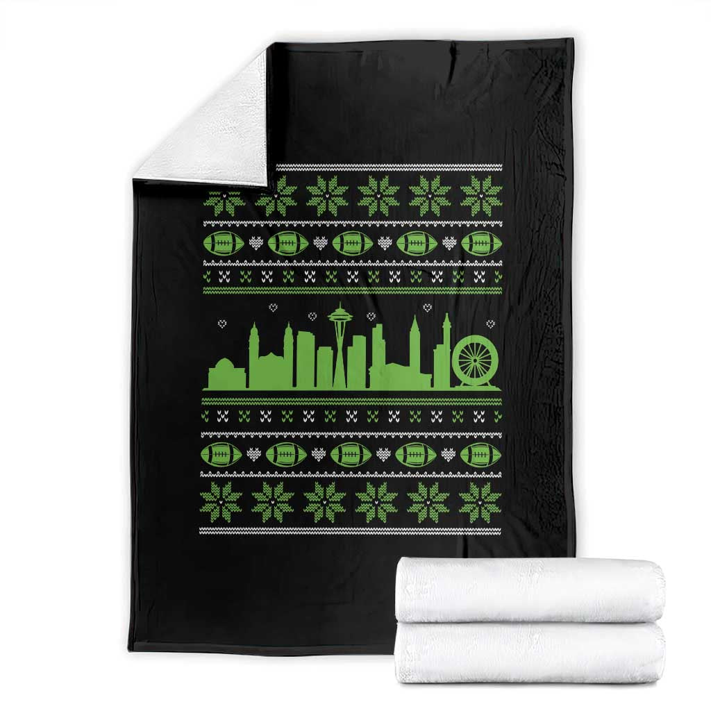Seattle Skyline Game Day Throw Blanket Ugly Christmas Football Fan Gift TS12 Black Print Your Wear
