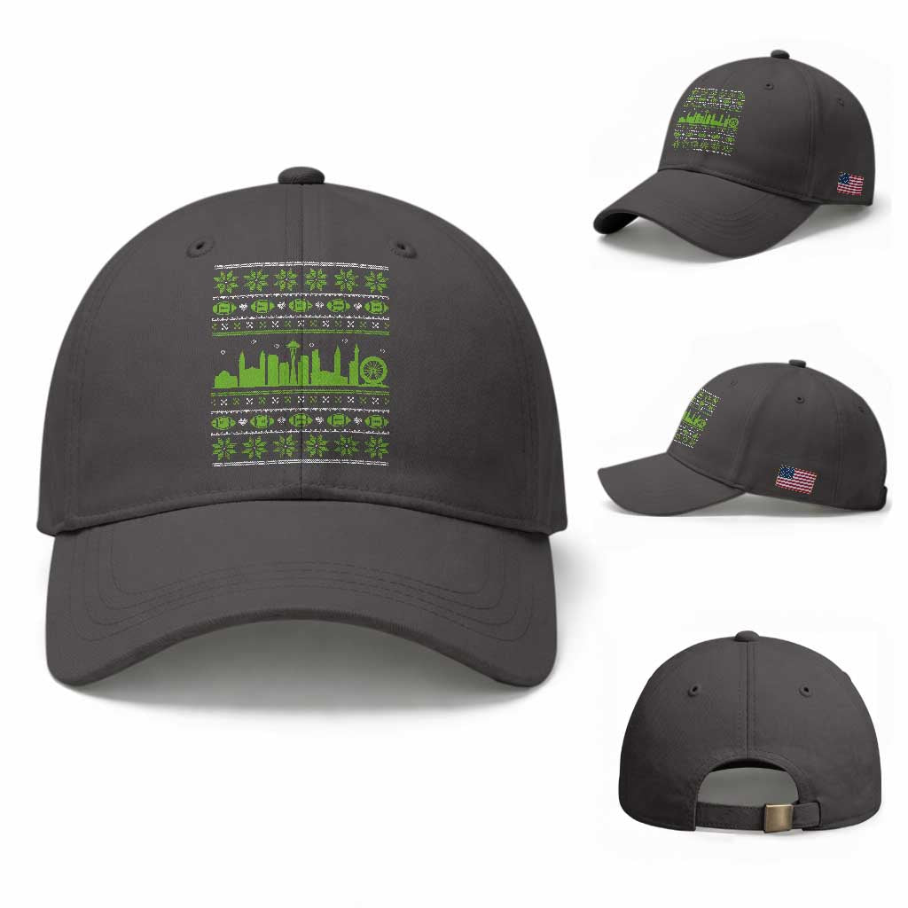Seattle Skyline Game Day Baseball Cap Ugly Christmas Football Fan Gift TS12 Baseball Cap Universal Fit Dark Gray Print Your Wear