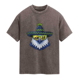 Sombrero Eagle With Neon Skyline Sunglasses Washed Cotton T-Shirt Emerald City Pride