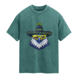 Sombrero Eagle With Neon Skyline Sunglasses Washed Cotton T-Shirt Emerald City Pride