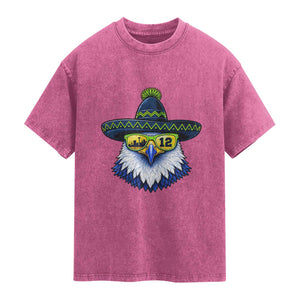 Sombrero Eagle With Neon Skyline Sunglasses Washed Cotton T-Shirt Emerald City Pride