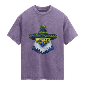 Sombrero Eagle With Neon Skyline Sunglasses Washed Cotton T-Shirt Emerald City Pride