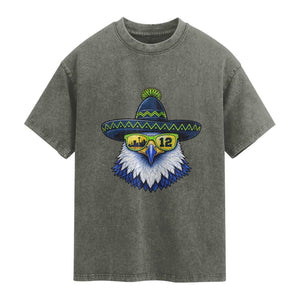 Sombrero Eagle With Neon Skyline Sunglasses Washed Cotton T-Shirt Emerald City Pride