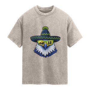 Sombrero Eagle With Neon Skyline Sunglasses Washed Cotton T-Shirt Emerald City Pride