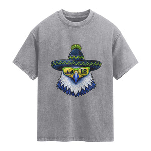 Sombrero Eagle With Neon Skyline Sunglasses Washed Cotton T-Shirt Emerald City Pride