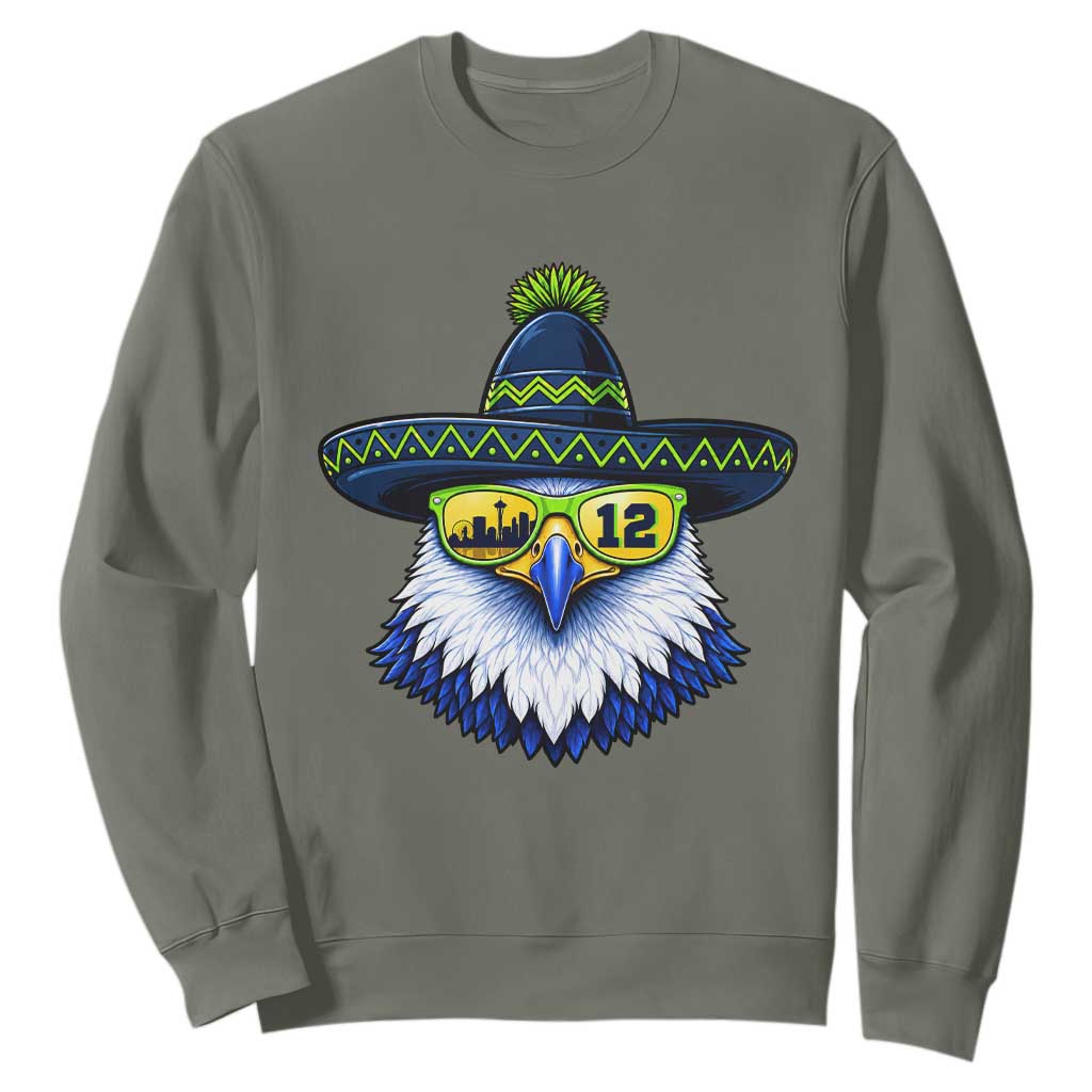 Sombrero Eagle With Neon Skyline Sunglasses Sweatshirt Emerald City Pride TS12 Military Green Print Your Wear