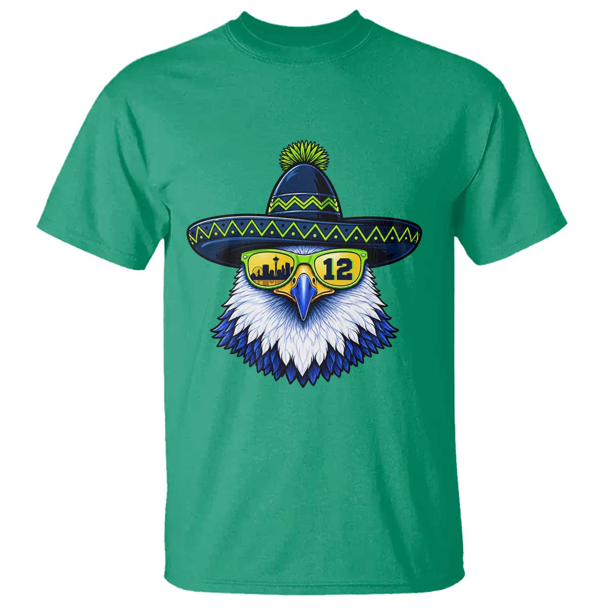 Sombrero Eagle With Neon Skyline Sunglasses T Shirt Emerald City Pride TS12 Irish Green Print Your Wear