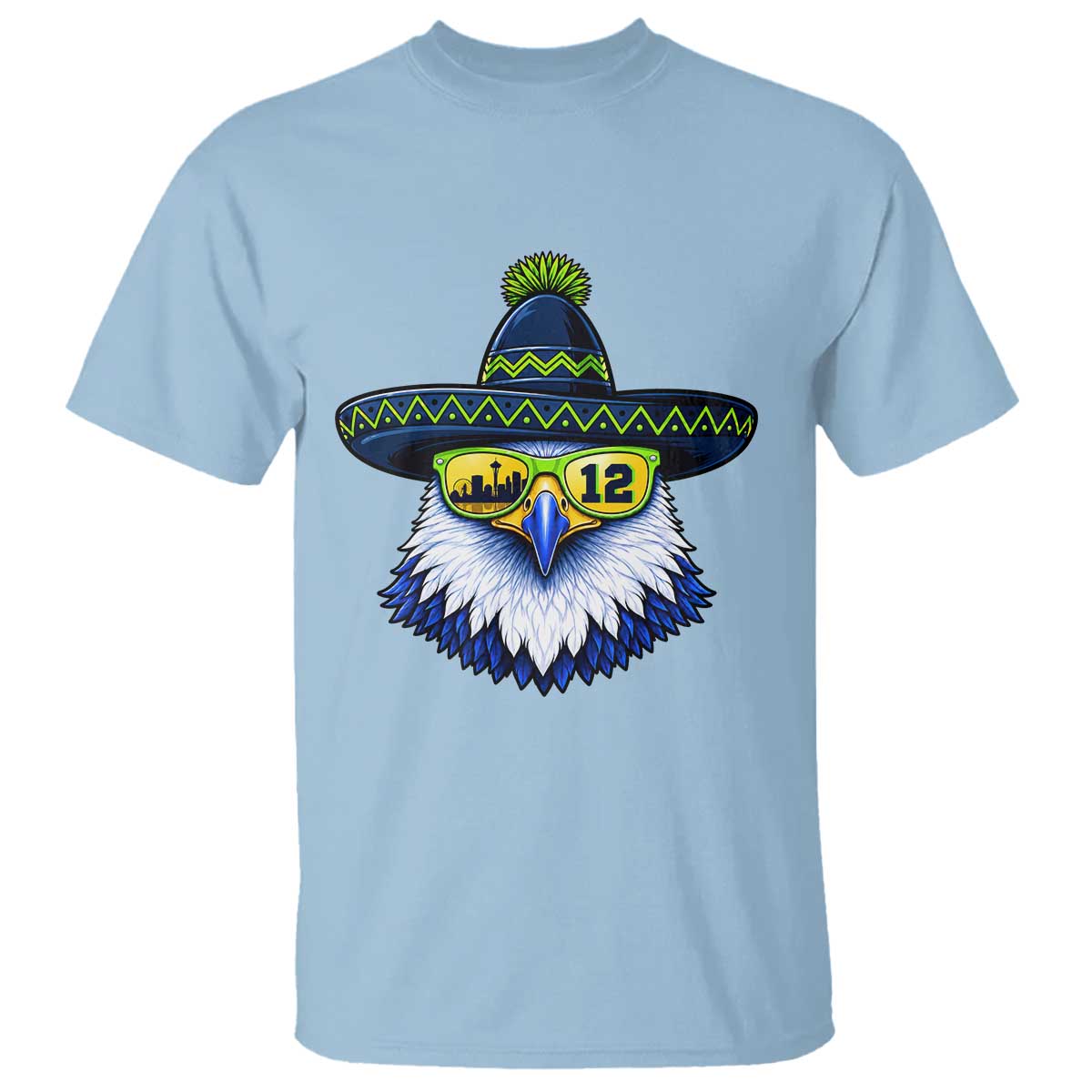 Sombrero Eagle With Neon Skyline Sunglasses T Shirt Emerald City Pride TS12 Light Blue Print Your Wear