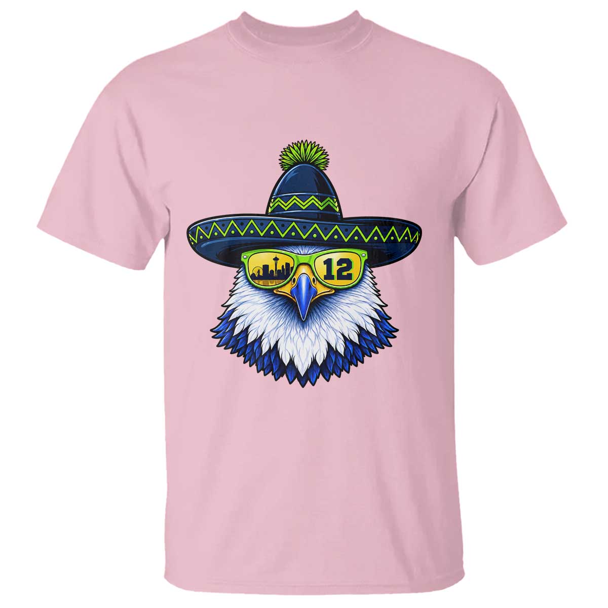 Sombrero Eagle With Neon Skyline Sunglasses T Shirt Emerald City Pride TS12 Light Pink Print Your Wear