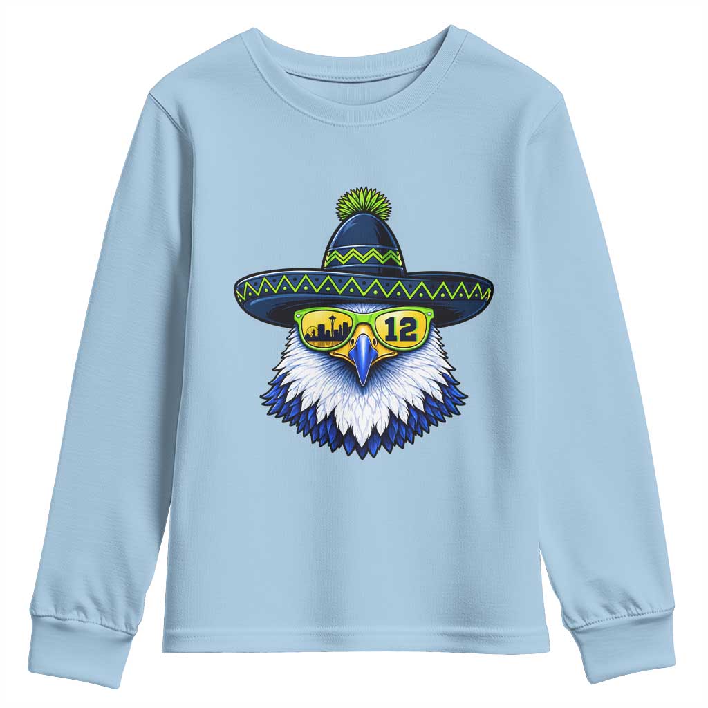 Sombrero Eagle With Neon Skyline Sunglasses Youth Sweatshirt Emerald City Pride TS12 Light Blue Print Your Wear