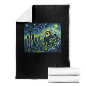 Starry Night Seattle Skyline Eagle Throw Blanket Vintage Football Fan Pacific Northwest Pride TS12 Black Print Your Wear