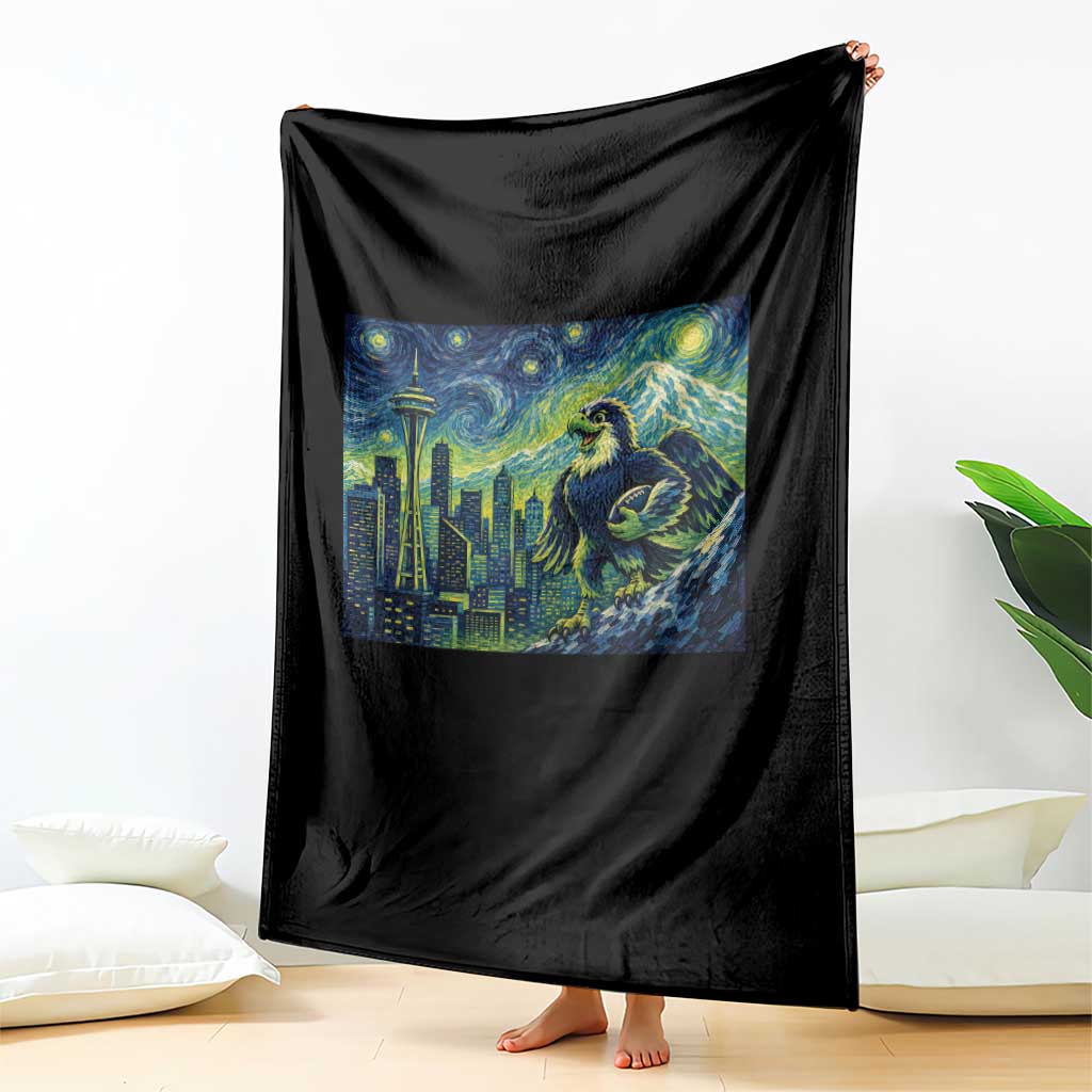 Starry Night Seattle Skyline Eagle Throw Blanket Vintage Football Fan Pacific Northwest Pride TS12 Print Your Wear