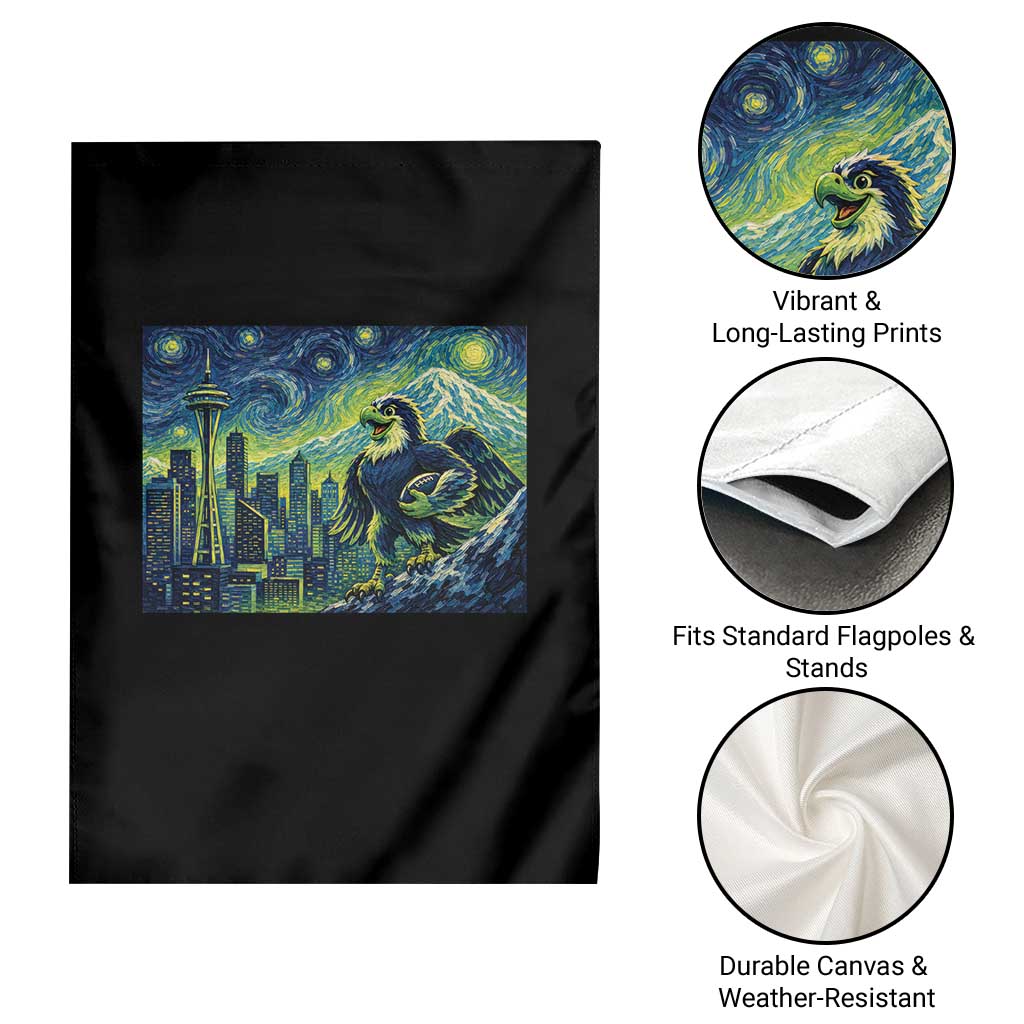 Starry Night Seattle Skyline Eagle Garden Flag Vintage Football Fan Pacific Northwest Pride TS12 Print Your Wear