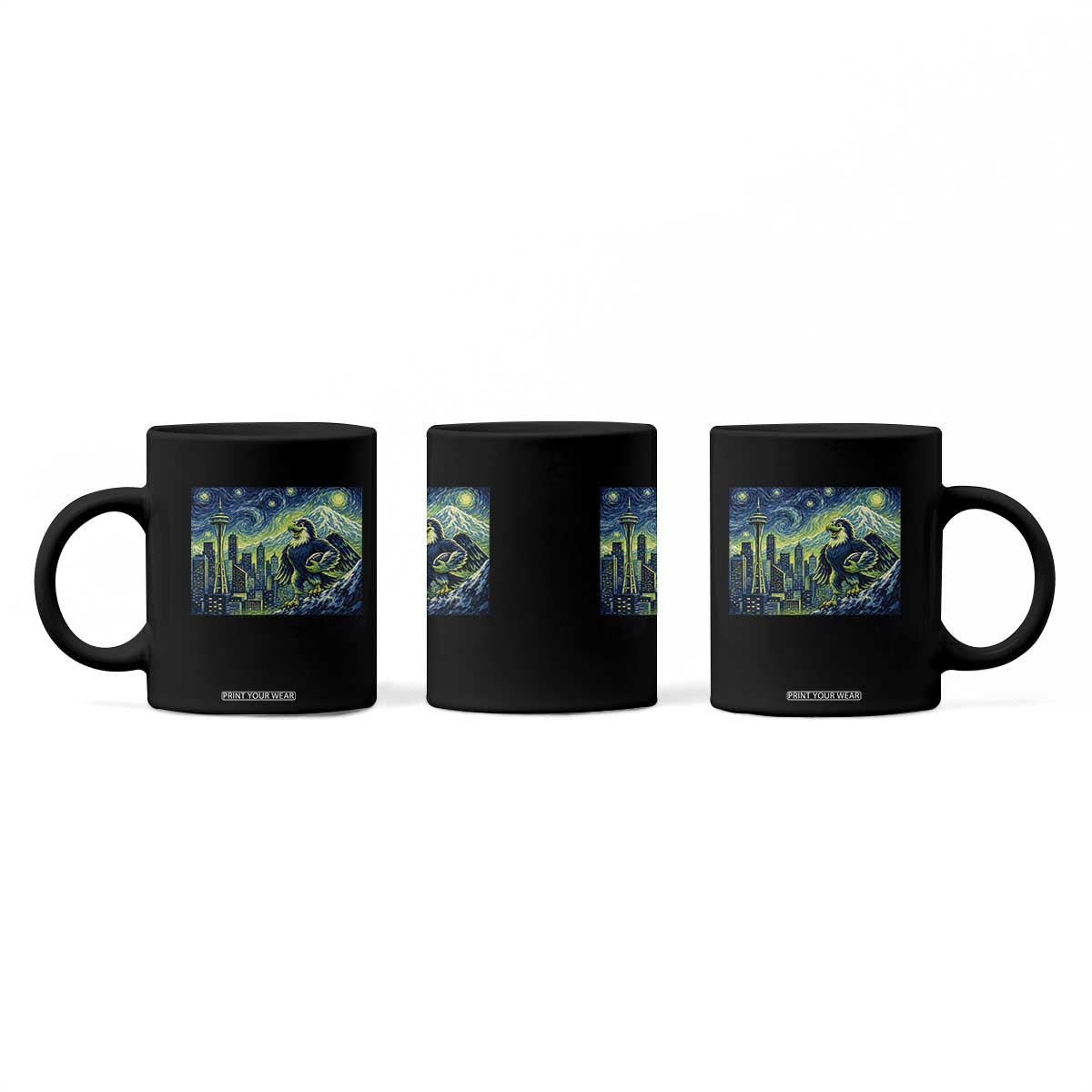 Starry Night Seattle Skyline Eagle Coffee Mug Vintage Football Fan Pacific Northwest Pride TS12 Print Your Wear