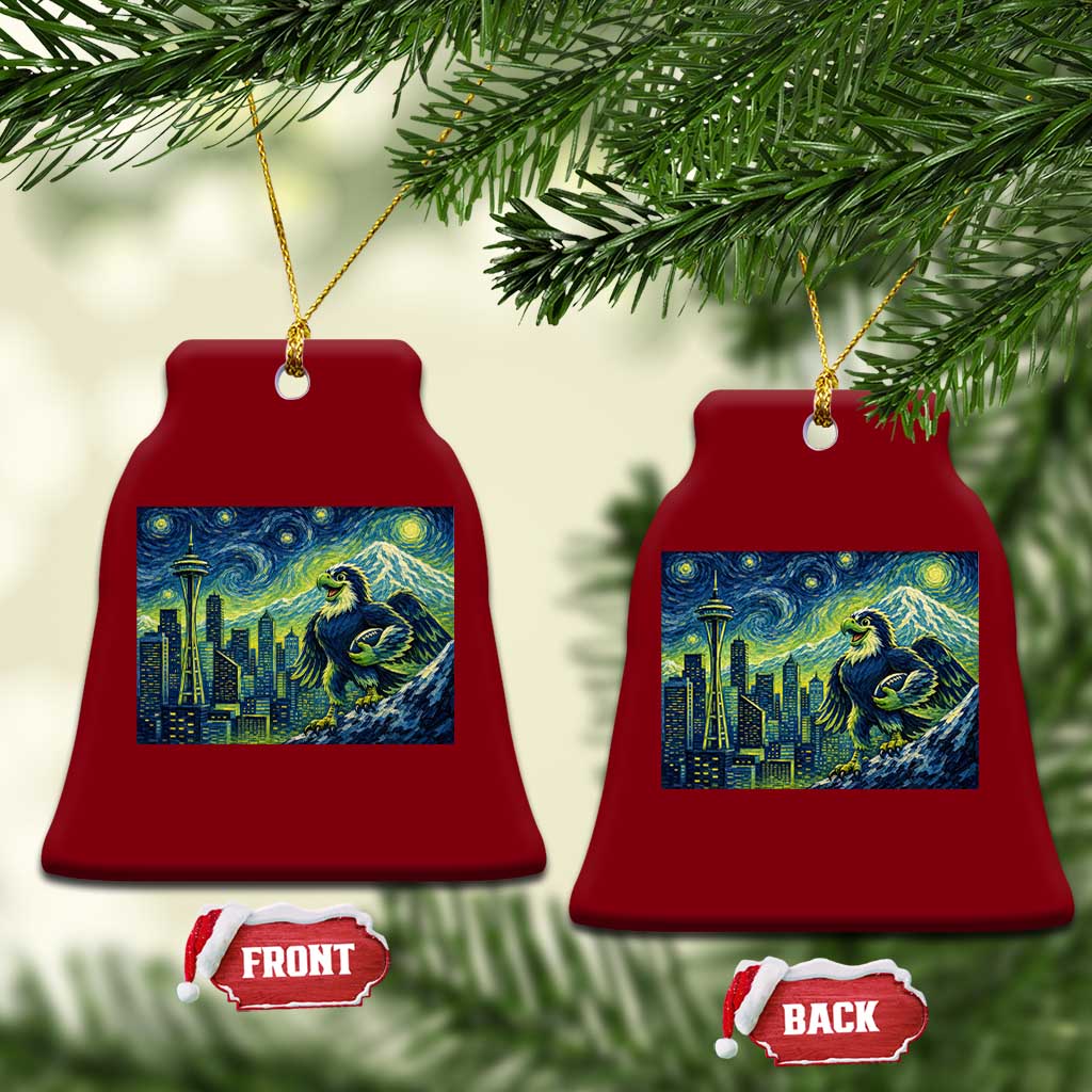 Starry Night Seattle Skyline Eagle Ceramic Ornament Vintage Football Fan Pacific Northwest Pride TS12 Print Your Wear