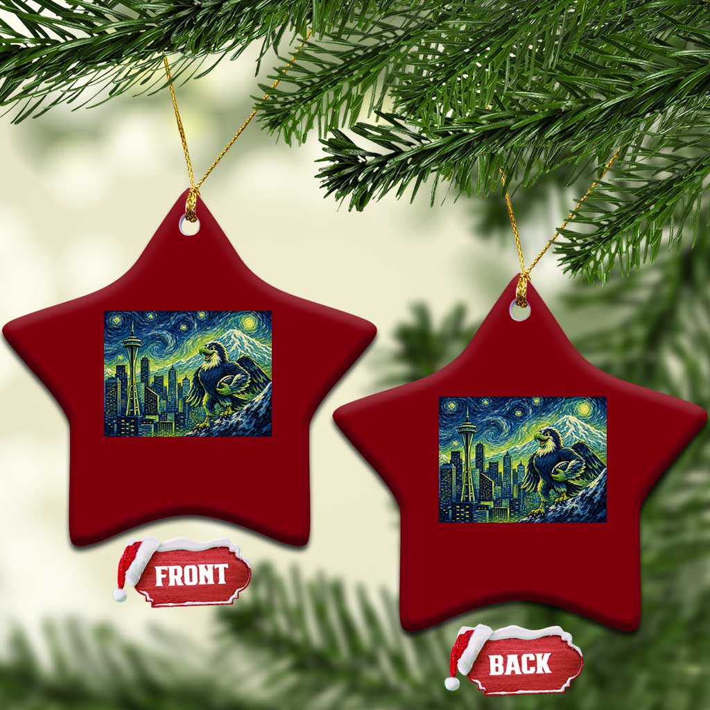 Starry Night Seattle Skyline Eagle Ceramic Ornament Vintage Football Fan Pacific Northwest Pride TS12 Print Your Wear