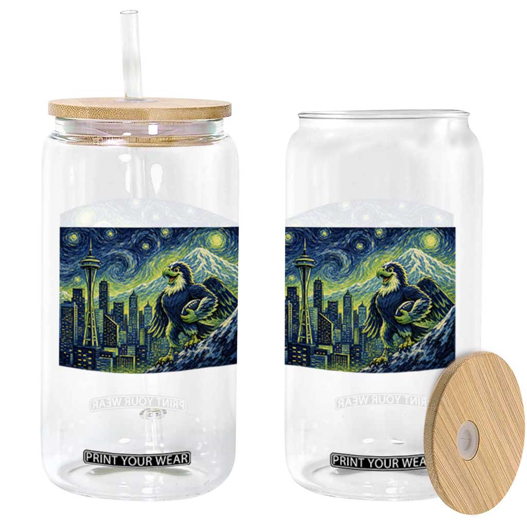 Starry Night Seattle Skyline Eagle Glass Can Vintage Football Fan Pacific Northwest Pride TS12 Print Your Wear