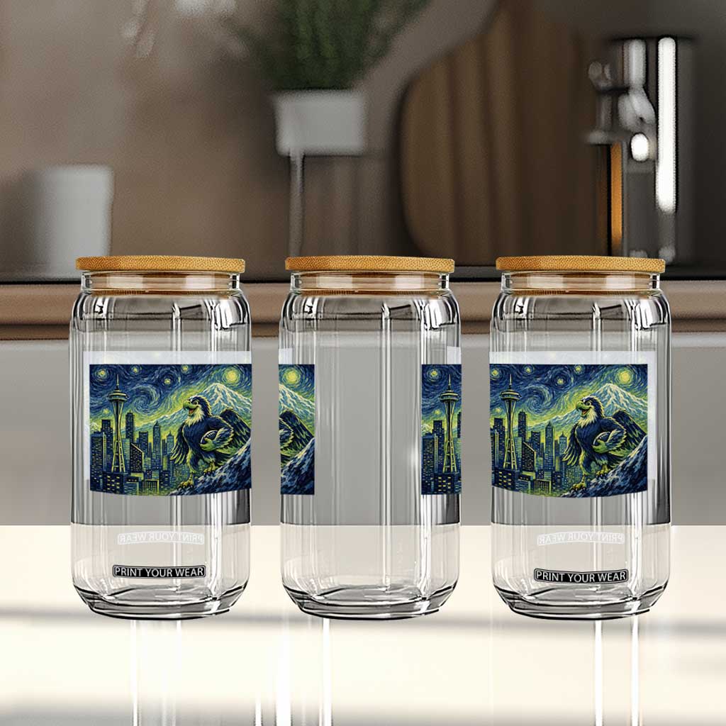 Starry Night Seattle Skyline Eagle Glass Can Vintage Football Fan Pacific Northwest Pride TS12 Print Your Wear