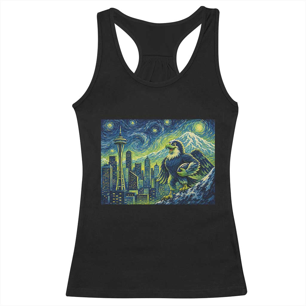 Starry Night Seattle Skyline Eagle Racerback Tank Top Vintage Football Fan Pacific Northwest Pride TS12 Black Print Your Wear