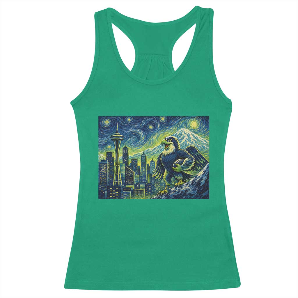 Starry Night Seattle Skyline Eagle Racerback Tank Top Vintage Football Fan Pacific Northwest Pride TS12 Irish Green Print Your Wear