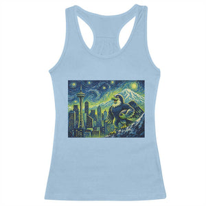 Starry Night Seattle Skyline Eagle Racerback Tank Top Vintage Football Fan Pacific Northwest Pride TS12 Light Blue Print Your Wear